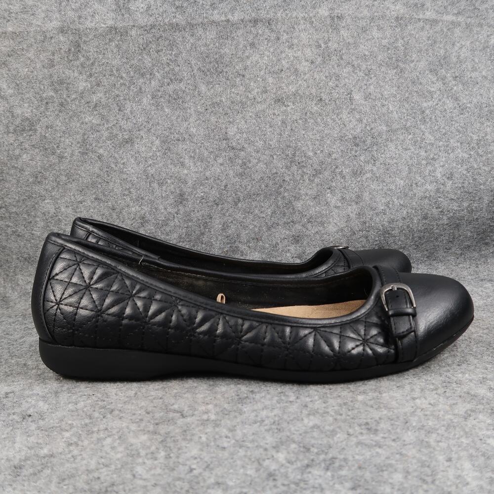 Croft & Barrow Shoes Womens 10 Ballet Flat Loafer Slip On Black Quilted Cap Toe